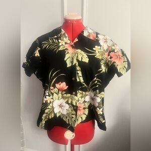 Ho Aloha Ladies Floral Black Hawaiian Shirt cotton size XL